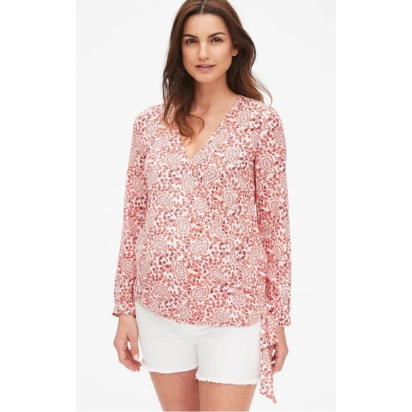 NWT Gap Maternity Wrap Top Linen Blend Paisley Floral XL - Picture 1 of 16